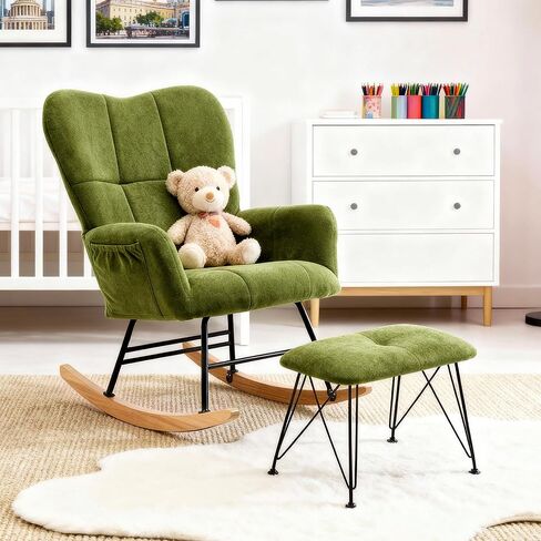 KEEZY Rocking Chair Nursery with Stool,Upholstered Glider Rocker,Rocking Accent Chair with Padded Seat with High Backrest,Reading Chair,Armchair Comfy Side Chair for Living Room Bedroom (Gray) in Saudi Arabia