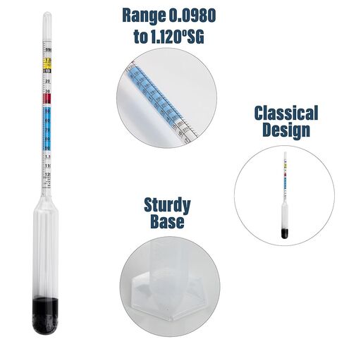 مقياس كثافة السوائل لصنع النبيذ مع وعاء اختبار الكحول بمقياس 100 مم - مقياس الجاذبية النوعية لمجموعة اختبار صنع النبيذ والبيرة وتخمير البيرة المنزلية الخاصة بك in Kuwait