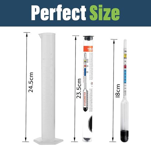 مقياس كثافة السوائل لصنع النبيذ مع وعاء اختبار الكحول بمقياس 100 مم - مقياس الجاذبية النوعية لمجموعة اختبار صنع النبيذ والبيرة وتخمير البيرة المنزلية الخاصة بك in Kuwait