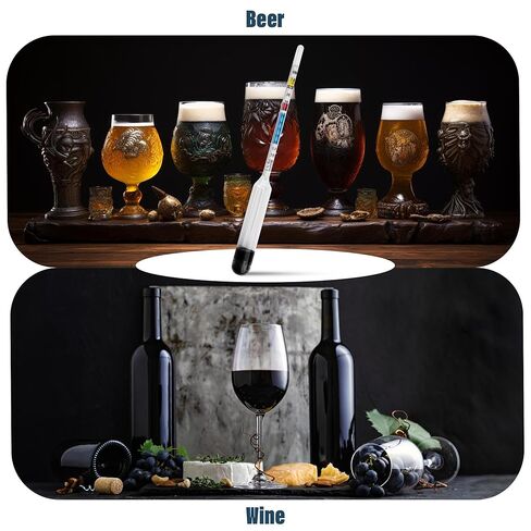 مقياس كثافة السوائل لصنع النبيذ مع وعاء اختبار الكحول بمقياس 100 مم - مقياس الجاذبية النوعية لمجموعة اختبار صنع النبيذ والبيرة وتخمير البيرة المنزلية الخاصة بك in Kuwait