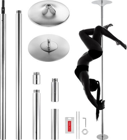 Happybuy Professional Dancing Pole Kit, 45mm Heavy-Duty Stainless Steel, Spinning & Static, Portable Removable, Height Adjustable for Home Gym, Silver in Saudi Arabia