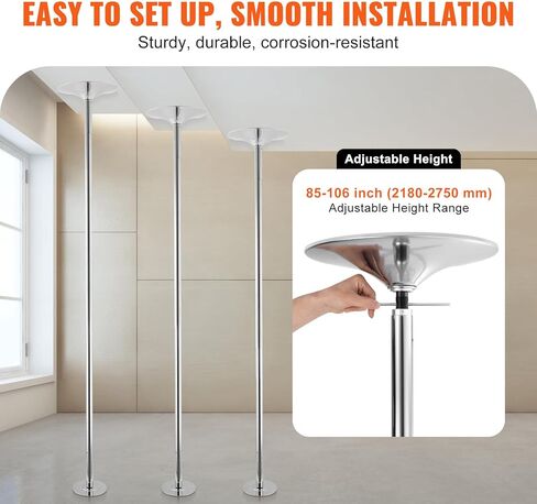 Happybuy Professional Dancing Pole Kit, 45mm Heavy-Duty Stainless Steel, Spinning & Static, Portable Removable, Height Adjustable for Home Gym, Silver in Saudi Arabia