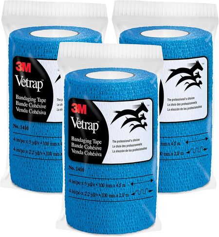 شريط ضمادات Vetrap 3M، أزرق، 4 بوصة × 5 ياردة، 3 عبوات (3 لفات)، غلاف متماسك ذاتي الالتصاق، تمزيق اليد، خالٍ من اللاتكس، لا يسبب الحساسية، يلتصق بنفسه وليس فرو in Saudi Arabia