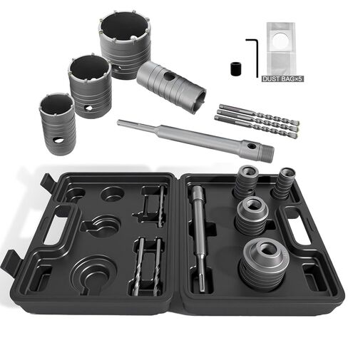 CATITO 17 Pcs Set of Concrete Hole Saw (30mm 40mm 50mm 65mm 80mm 100mm), Concrete Hole Saw Kit for Concrete, Connecting Rods for SDS Plus and SDS MAX, 5pcs Dust Bag, Cement|Brick Stone|Wall. in Saudi Arabia