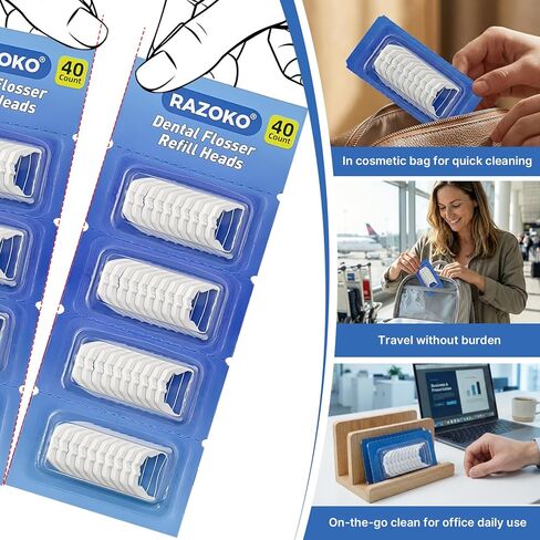 رؤوس إعادة ملء خيط تنظيف الأسنان، متوافقة مع خيط تنظيف الأسنان ألترا كلين من ليسترين، خيط تنظيف قوي للغاية لتنظيف مريح، بدون نكهة، 120 قطعة in Kuwait