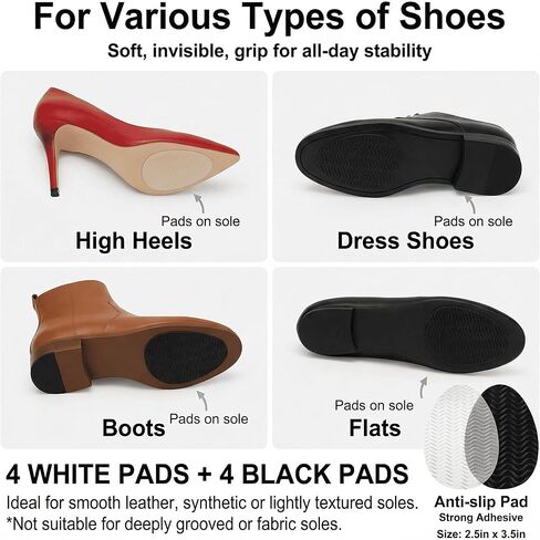Non Slip Shoe Pads for Heels, Anti Slip Grips for Bottom of Shoes, Self Adhesive Heel Pads for High Heels Boots, Shoe Grips for Heels, Sole Protector for Women (Clear & Black) in Saudi Arabia