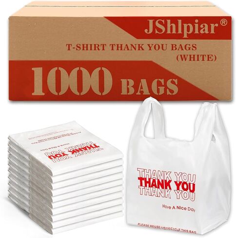1000 عبوة بلاستيك أبيض شكرا لك أكياس التسوق (11.5 "× 6.5" × 21 ")-بقالة بالجملة ، أكياس قميص وتجارة التجزئة. in Saudi Arabia