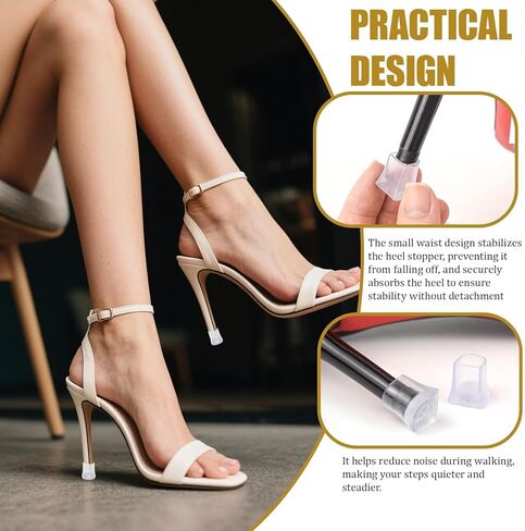 40 Pcs Heel Covers for high Heel Shoes, High Heel Protectors for Heel Shoes, 5 Sizes (XXS, XS, S, M, L) Stiletto Heel Stoppers for Grass, Gravel, Uneven Surfaces, 20 PCS Black and 20PCS Transparent in Kuwait