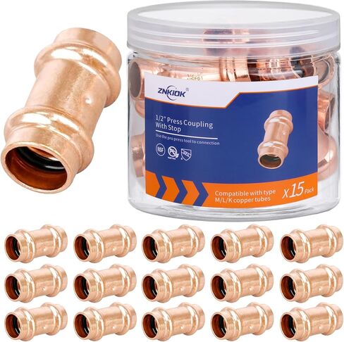 (Znkiok®15 Pack) تركيبات نحاسية مضغوطة 1/2 بوصة خالية من الرصاص، وصلة ضغط 1/2 بوصة مع توقف لتوصيل أنبوب النحاس، معتمدة من UPC، NSF/ANSI61. in Kuwait