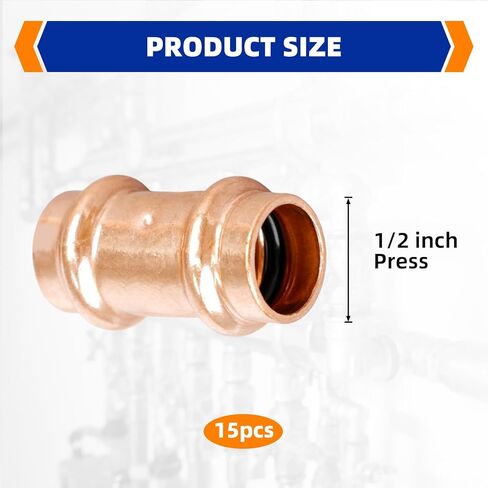 (Znkiok®15 Pack) تركيبات نحاسية مضغوطة 1/2 بوصة خالية من الرصاص، وصلة ضغط 1/2 بوصة مع توقف لتوصيل أنبوب النحاس، معتمدة من UPC، NSF/ANSI61. in Kuwait