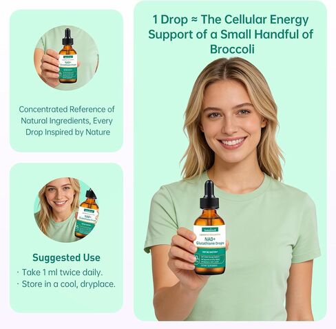 NAD+ قطرات الجلوتاثيون السائلة مع أستازانتين الشحمي - يدعم الطاقة الخلوية، عمل مزدوج مضاد للأكسدة، شيخوخة صحية - امتصاص سريع، توافر بيولوجي عالي، نباتي، 2.04 أونصة سائلة in Kuwait
