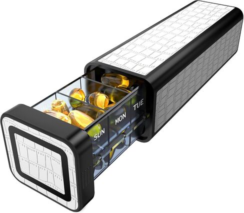 Weekly Pill Organizer 7 Day, Discreet Leather Pill Case for Purse or Pocket, Easy Slide-Out Daily Medication Planner, 1 Time a Day Travel Vitamin and Supplement Holder (Dark Brown) in Kuwait