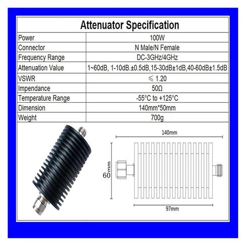 100 واط N- نوع ذكر إلى أنثى التوصيل المخفف DC-3/4 جيجا هرتز موصل الطاقة المحوري (30db ، 3G) in Kuwait