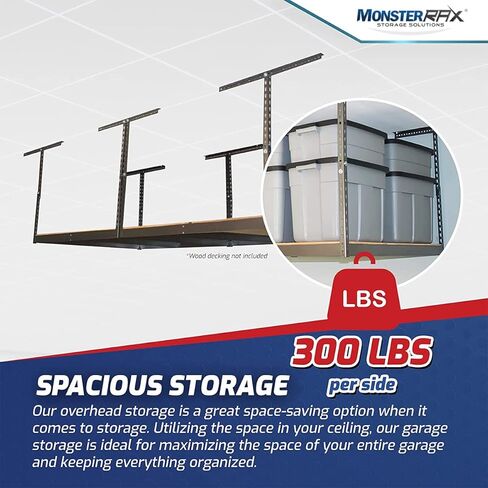 MonsterRax 4x8 Overhead Garage Storage Rack Frame Kit - Hanging Storage Shelves, Garage Ceiling Storage Rack System, Ceiling Shelving - (Hammertone, Adjustable 18"-33") in Saudi Arabia