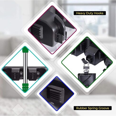 حامل ممسحة ومكنسة مثبت على الحائط - منظم أدوات موفر للمساحة للمنزل والمطبخ والجراج وغرفة الغسيل - 5 فتحات و6 خطافات، يتضمن الأجهزة (أسود) in Kuwait