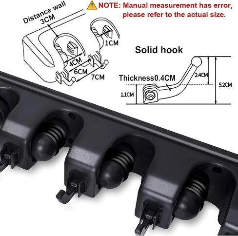 حامل ممسحة ومكنسة مثبت على الحائط - منظم أدوات موفر للمساحة للمنزل والمطبخ والجراج وغرفة الغسيل - 5 فتحات و6 خطافات، يتضمن الأجهزة (أسود) in Kuwait