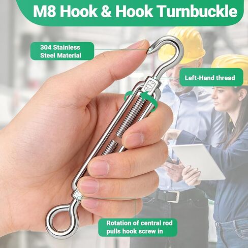 10 قطع M8 هوك وعين وصلة ربط المقطورة 304 من الفولاذ المقاوم للصدأ، شدادات شديدة التحمل لشد حبل السلك، أجهزة خيمة تظليل الشمس، تركيب خيمة in Kuwait