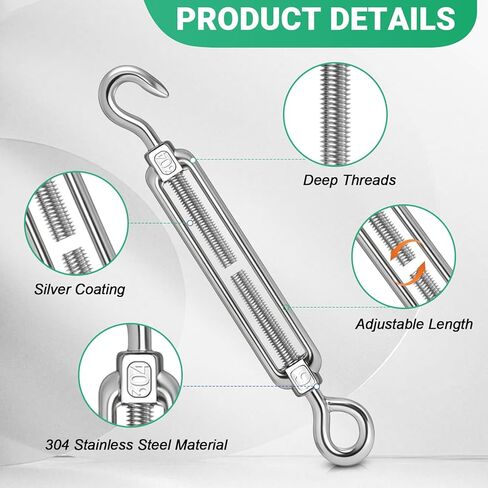 10 قطع M8 هوك وعين وصلة ربط المقطورة 304 من الفولاذ المقاوم للصدأ، شدادات شديدة التحمل لشد حبل السلك، أجهزة خيمة تظليل الشمس، تركيب خيمة in Kuwait