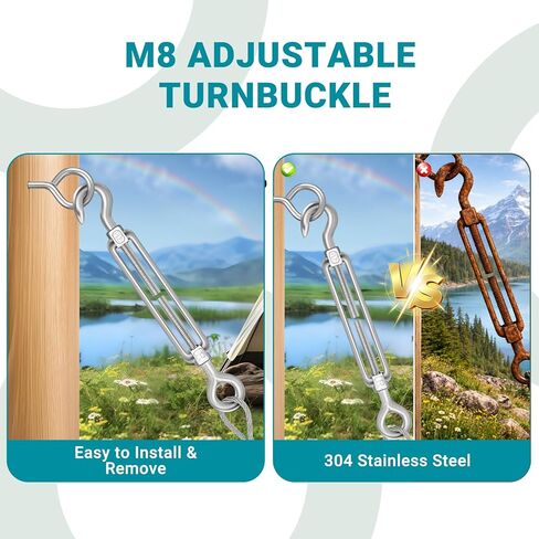 10 قطع M8 هوك وعين وصلة ربط المقطورة 304 من الفولاذ المقاوم للصدأ، شدادات شديدة التحمل لشد حبل السلك، أجهزة خيمة تظليل الشمس، تركيب خيمة in Kuwait