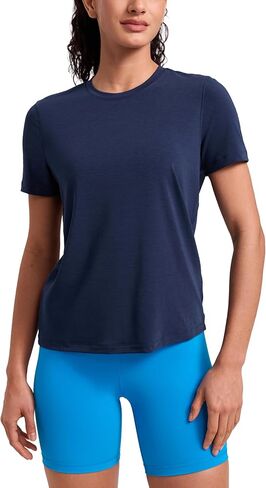 CRZ YOGA Quick Dry Workout Tops for Women Hip Length - Athletic Running Gym Yoga Short Sleeve Shirts Crewneck Basic Tees in Saudi Arabia