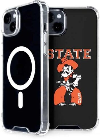حافظة هاتف Skinit متوافقة مع MagSafe iPhone 15 - تصميم برتقالي مرخص رسميًا من جامعة ولاية أوكلاهوما OSU Cowboys in Saudi Arabia