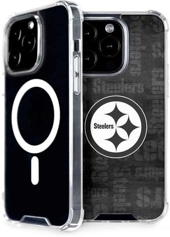 Skinit Phone Case Compatible with MagSafe iPhone 15 Pro - Officially Licensed NFL Pittsburgh Steelers Black & White Design in Saudi Arabia
