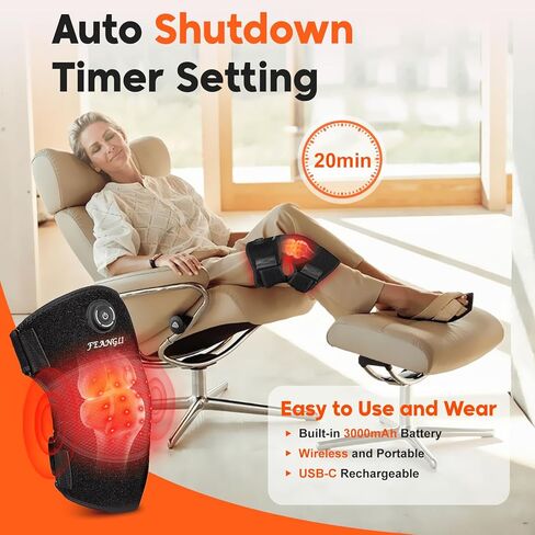 feangli Red Light Therapy for Knee Brace Heated Knee Wrap for Pain Relief, Cordless Infrared Light Therapy for Body/Joint/Shoulder, Heating Pad for Knee, Gifts for Women Men in Kuwait