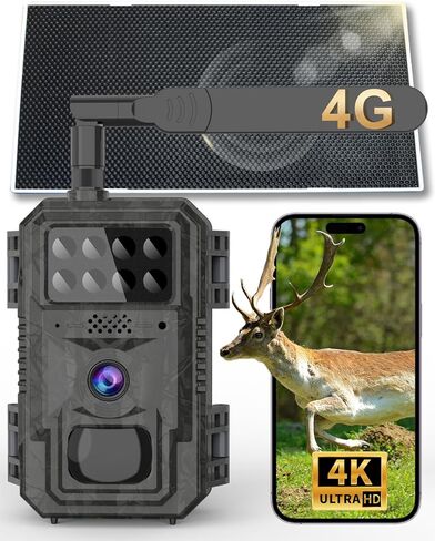 كاميرا Vatony 4G الخلوية - مع زاوية عريضة 2K 48 ميجابكسل 120 درجة، رؤية ليلية تصل إلى 100 قدم، كاميرا صيد تعمل بالطاقة الشمسية مع تخزين SD، مقاومة للماء IP68، كاميرا للحياة البرية تعمل بالحركة in Kuwait