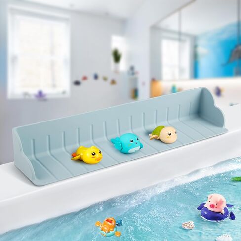 Bathtub Splash Guard for Tub, Silicone Bathtub Caddy Tray with Play Shelf, Kids Bath Tub Shelf and Organizer for Baby Bath Toys, Bath Toy Holder, Toddler Bathtub Accessories(Classic Blue) in Saudi Arabia