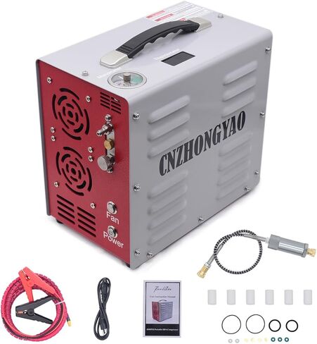 ضاغط هواء محمول PORTAIR 4500PSI HPA، إيقاف تلقائي، خالي من الزيت/الماء، محول طاقة مدمج PCP ضاغط هواء لبندقية الهواء، خزان سكوبا، مدعوم ببطارية السيارة 12 فولت تيار مستمر أو المنزل 110 فولت تيار متردد، 4500 رطل لكل بوصة مربعة/30 ميجاباسكال in Kuwait