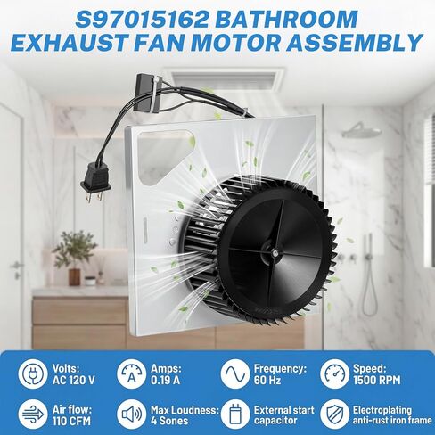 S97015162 استبدال تجميع المحرك لمراوح عادم الحمام Broan NuTone 110 CFM 4 Sones مناسب لسكن 8 بوصة × 8-1/4 بوصة متوافق مع 678-G 683-C 770RLTK 684-D وأكثر كفاءة مع ضوضاء منخفضة in Kuwait
