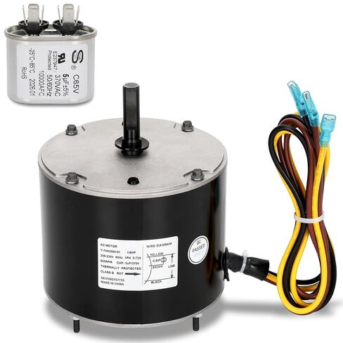 محرك مروحة مكثف 5KCP39DFS773S مع مكثف 5μF، 1/8 HP 208-230V 825 دورة في الدقيقة، إطار 48Y، بديل لـ GE Genteq 5KCP39BGV440BS 5KCP39KFUA99S، الناقل HC35GE237، Trane MOT18688 MOT12004 in Kuwait