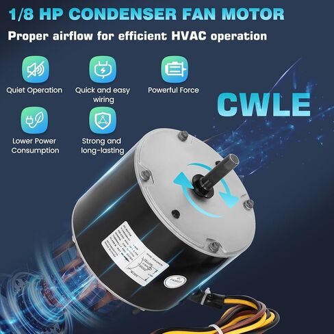 محرك مروحة مكثف 5KCP39DFS773S مع مكثف 5μF، 1/8 HP 208-230V 825 دورة في الدقيقة، إطار 48Y، بديل لـ GE Genteq 5KCP39BGV440BS 5KCP39KFUA99S، الناقل HC35GE237، Trane MOT18688 MOT12004 in Kuwait