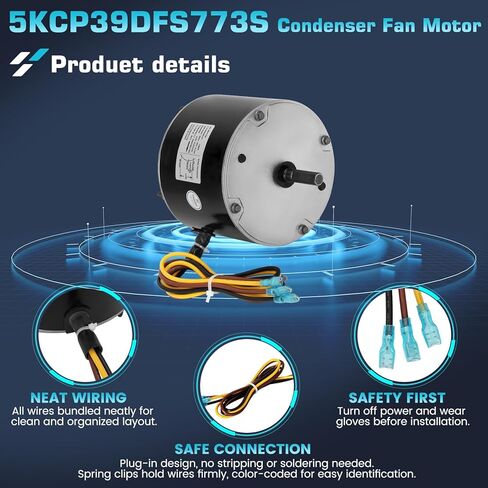 محرك مروحة مكثف 5KCP39DFS773S مع مكثف 5μF، 1/8 HP 208-230V 825 دورة في الدقيقة، إطار 48Y، بديل لـ GE Genteq 5KCP39BGV440BS 5KCP39KFUA99S، الناقل HC35GE237، Trane MOT18688 MOT12004 in Kuwait