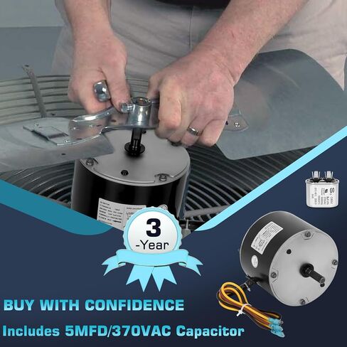 محرك مروحة مكثف 5KCP39DFS773S مع مكثف 5μF، 1/8 HP 208-230V 825 دورة في الدقيقة، إطار 48Y، بديل لـ GE Genteq 5KCP39BGV440BS 5KCP39KFUA99S، الناقل HC35GE237، Trane MOT18688 MOT12004 in Kuwait