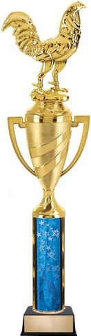 Crown Awards Fighting Rooster Trophies - 13.75" Chicken Trophy with Gold Swirl Cup, Engraving Included Prime in Kuwait