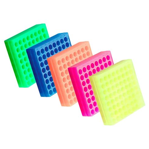 64-Place Flipper Microtube Rack w/Tray (5 Racks) - Durable Reversible Fluorescent Rack to Accommodate Popular Tube Sizes - Chemically Resistant Polypropylene Tubes - Laboratory Equipment in Kuwait