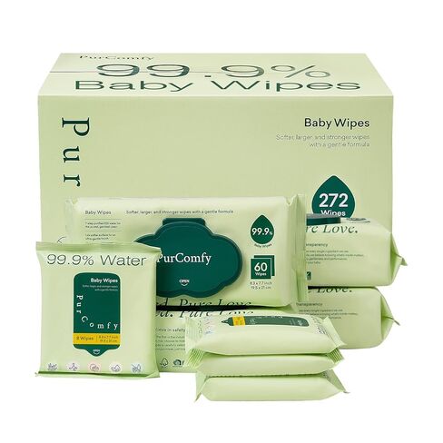 PurComfy Baby Wipes Unscented, 42 Travel Pack 99.9% Water Wipes with Plant Based, Hypoallergenic for Sensitive Newborn Skin, Total 336 Count Wet Wipes in Saudi Arabia