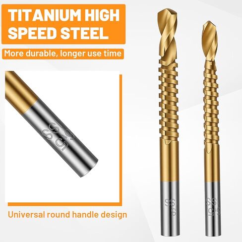 Grevosea 6 Pack Titanium Drill Bit Set, HSS Twist Drill Bits 3/4/5/6/6.5/8mm Serrated Side Cutting Drill Bit for Hard Metal Steel Alloy and Building Engineering Woodworking Tools in Saudi Arabia