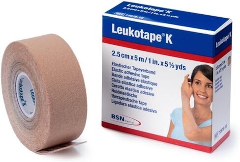 شريط Leukotape K لعلم الحركة - طارد للماء، صديق للبشرة، يبقى في مكانه لمدة تصل إلى 9 أيام - 2 بوصة × 5.5 ياردة، أسمر ضارب للصفرة، 1 لفة in Kuwait