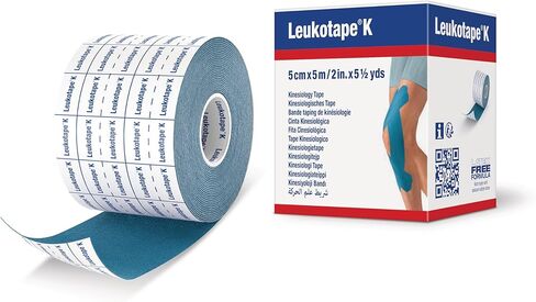 شريط Leukotape K لعلم الحركة - طارد للماء، صديق للبشرة، يبقى في مكانه لمدة تصل إلى 9 أيام - 2 بوصة × 5.5 ياردة، أسمر ضارب للصفرة، 1 لفة in Kuwait
