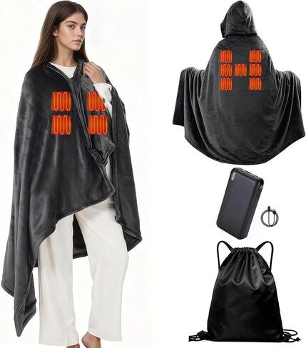 Large 71" x 43" Flannel Heated Blanket Shawl, Includes a Power Banks,11 Heating Zones, 3 Heat Settings, 1–6H Timer, Wearable, Soft & Machine Washable in Saudi Arabia