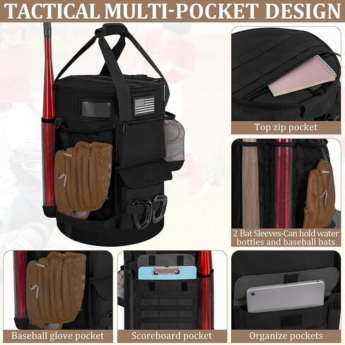 حقيبة دلو البيسبول ، غطاء دلو الكرة اللينة على الطراز التكتيكي لـ 6 جالون دلو ، منظم إكسسوارات التدريب مع عدة جيوب للمضرب ، القفازات ، لوحة النتائج in Kuwait