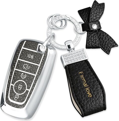 Key Fob Cover with Diamond Keychain, Compatible with Ford Explorer Fusion Edge Expedition F150 F250 F350 F450 F550 Maverick Mustang Car Key Shell(5 Buttons-Pink Bowknot) in Saudi Arabia
