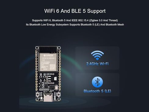 ESP32-C6 RISC-V Microcontroller Dev Board, Integrated WiFi 6, IEEE 802.15.4 (Zigbee 3.0&Thread) and BLE 5, Adopt ESP32-C6-WROOM-1-NX Series Module, Support USB/UART Development, 16M Flash in Saudi Arabia