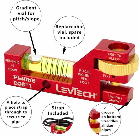 مستوى مضغوط متدرج للسباكين من ليف تيك، مع حزام أنابيب مرن وعجلة إبهام PL1 قابلة للاستبدال، مفك مشقوق متوافق مع القارورة in Kuwait