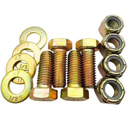 1/2"-13 x 1-1/4" Grade 8 Bolts (4-Pack) – Heavy-Duty Hex Bolts with Flat Washers & Nylon Lock Nuts – High-Strength SAE Anti-Vibration 1.25" Coarse Bolts for Automotive, Machinery & Construction in Kuwait