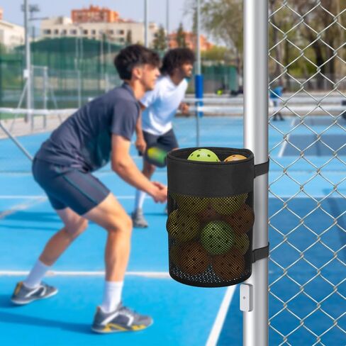 Pickleball Ball Holder Foldable Storage Mesh Bag for Pickleball Net Post, Large Storage Hanging Bag with Strap for Holding 18 Balls in Kuwait