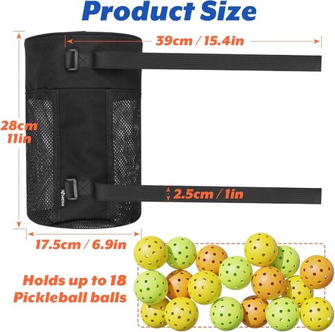 Pickleball Ball Holder Foldable Storage Mesh Bag for Pickleball Net Post, Large Storage Hanging Bag with Strap for Holding 18 Balls in Kuwait