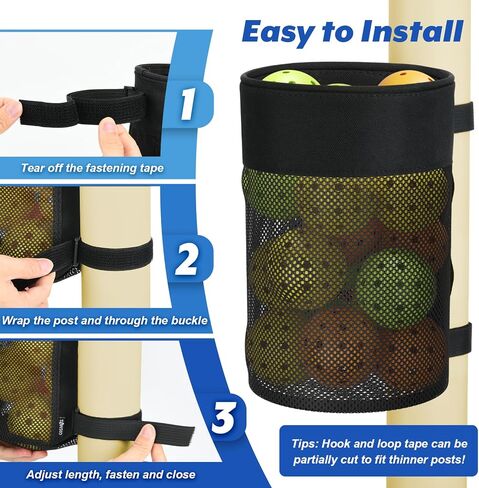 Pickleball Ball Holder Foldable Storage Mesh Bag for Pickleball Net Post, Large Storage Hanging Bag with Strap for Holding 18 Balls in Kuwait